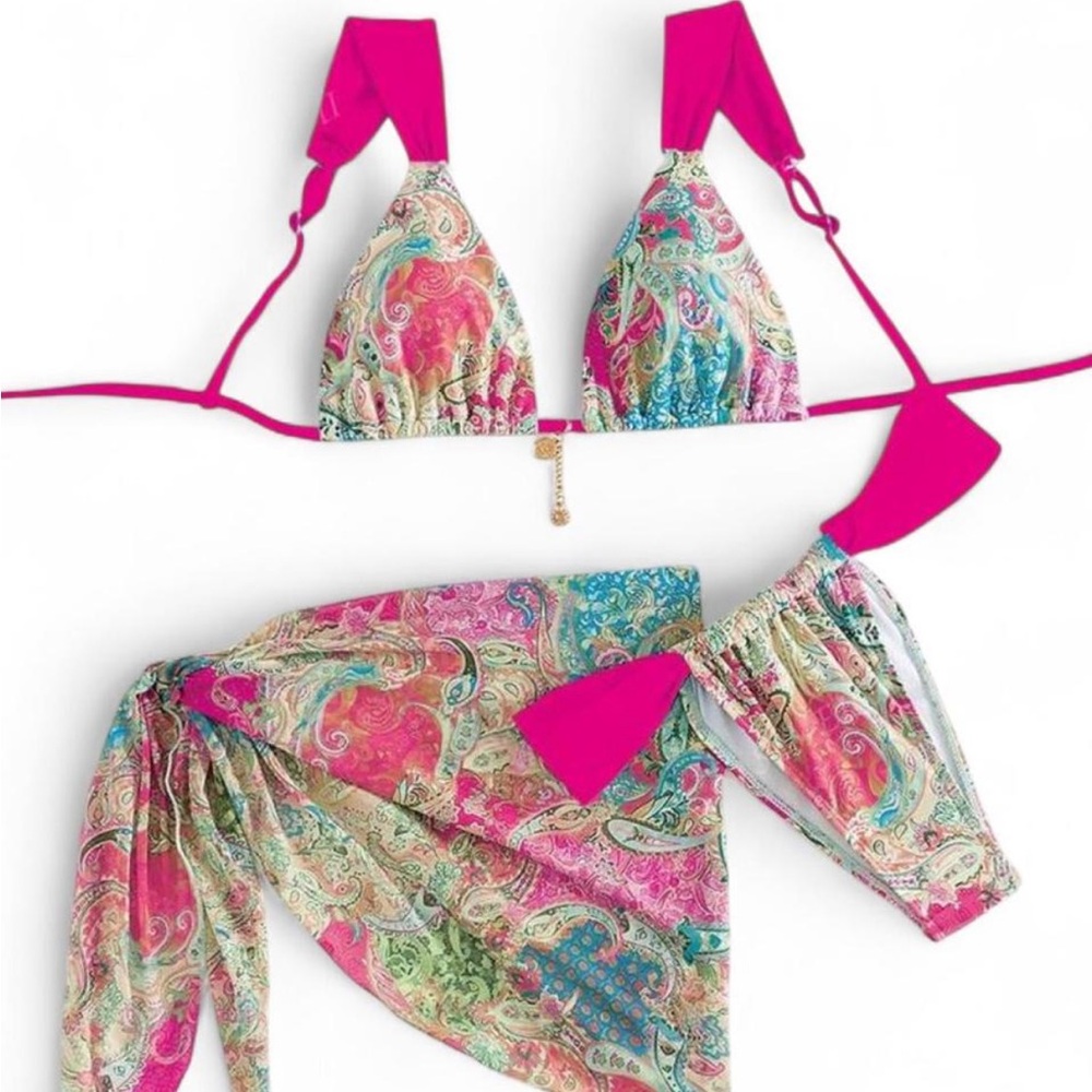 Frankie’s Bikinis Paisley Bikini Set with Cover Up Skirt
